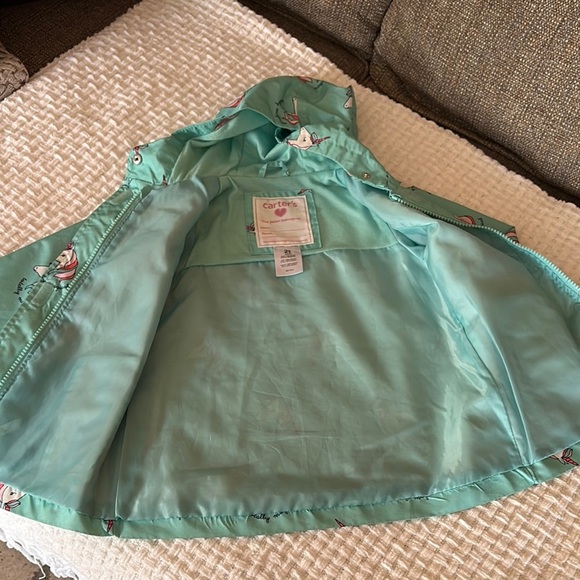 Gently loved Kids Unicorn Print Green Lightweight Jacket by Carters - Picture 6 of 10